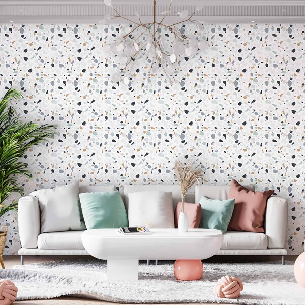 Papel De Parede Adesivo Granilite Colorido E Branco 3,00m