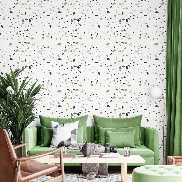 Papel De Parede Adesivo Granilite Colorido E Esverdeado 2,30m