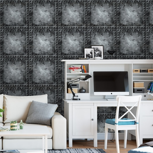 Papel De Parede Adesivo Industrial Paredão Aço 12m