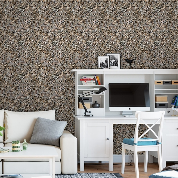 Papel De Parede Adesivo Industrial Porcas E Parafusos 15m