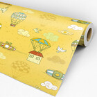 Papel De Parede Adesivo Infantil Amarelo  Balões  Casinhas  E