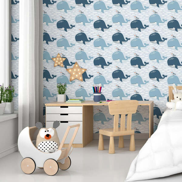 Papel De Parede Adesivo Infantil Baleias N015020 0,58x3,00m