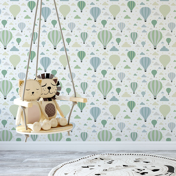 Papel De Parede Adesivo Infantil Balões Verde E Azul Fosco (2
