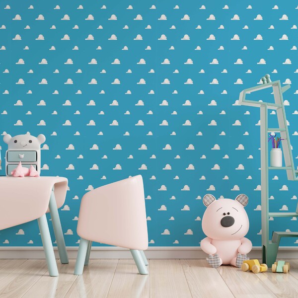 Papel De Parede Adesivo Infantil Céu Nuvem Azul 2,80m