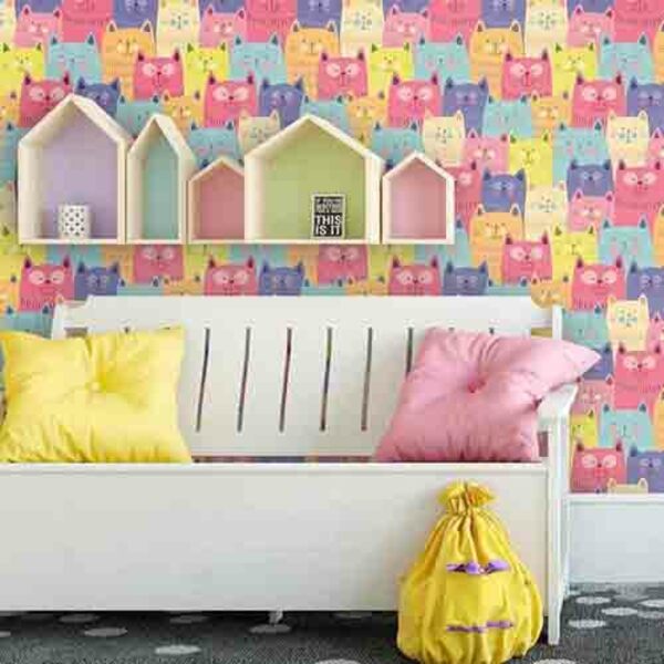 Papel De Parede Adesivo Infantil Gatos 5369