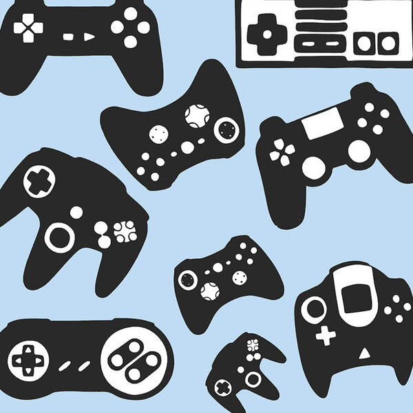 Papel De Parede Adesivo Infantil Joystick Boy Fundo Azul