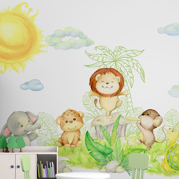 Papel De Parede Adesivo Infantil Lindo Safari Divertido 3mts