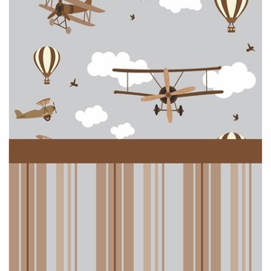 Foto de Papel De Parede Adesivo Infantil Marrom Aviões 300x52cm