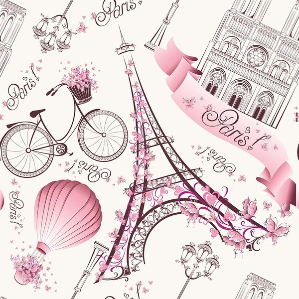 Papel De Parede Adesivo Infantil Menina Paris Rosa Quarto 1mx