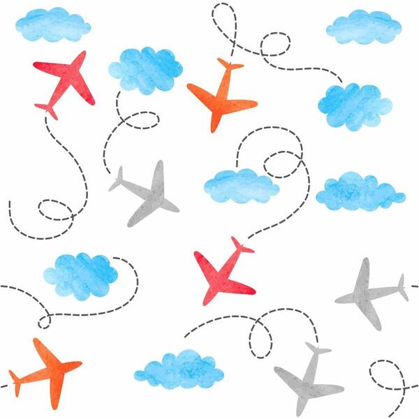 Papel De Parede Adesivo Infantil Menino Aviões E Nuvens 6mx50