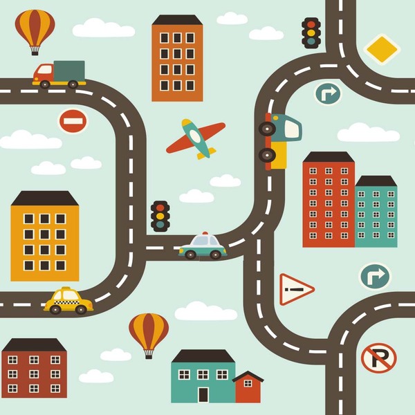 Papel De Parede Adesivo Infantil Menino Cidade Ruas E Carros