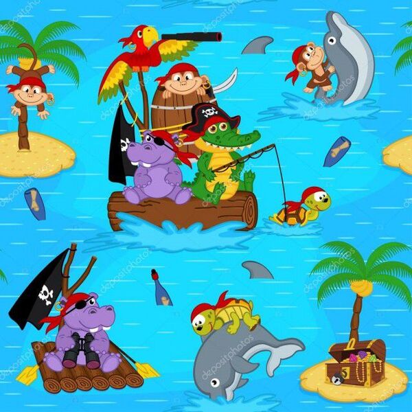 Papel De Parede Adesivo Infantil Menino Piratas Fundo Azul 2,