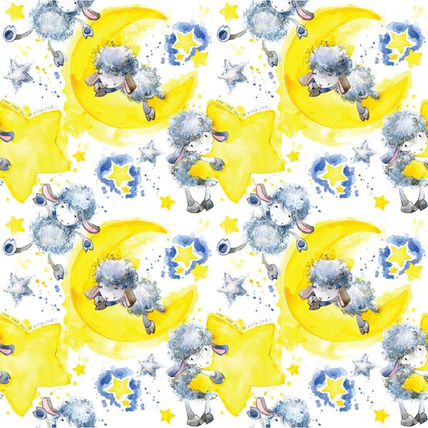 Papel De Parede Adesivo Infantil Ovelhas Na Lua 2,70x0,57m