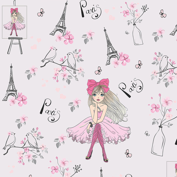 Papel De Parede Adesivo Infantil Paris Fundo Rosa Flores E To
