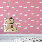 Papel De Parede Adesivo Infantil Rosa  Nuvens Brancas  Fosco