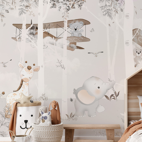 Papel De Parede Adesivo Infantil Safari Aquarela Claro 3mts