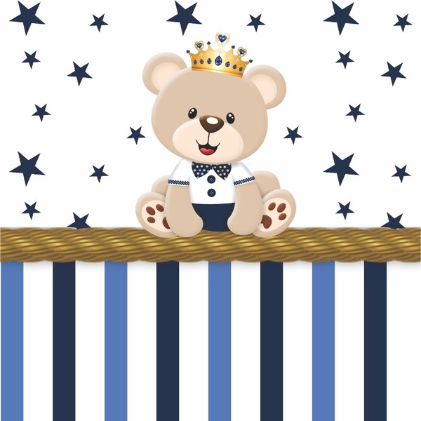 Papel De Parede Adesivo Infantil Ursinho Listra Azul 300x52cm