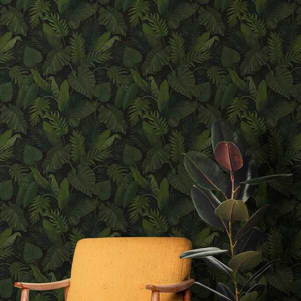 Papel De Parede Adesivo Jardim Folha Tropical Verde Esc. 12m