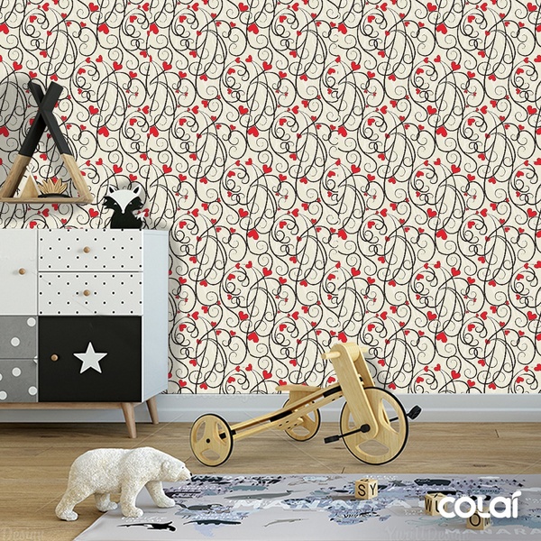 Papel De Parede Adesivo Lavável Abstrato Com Corações 15m