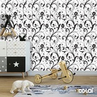 Papel De Parede Adesivo Lavável Abstrato Flores Pretas 9m