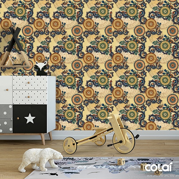 Papel De Parede Adesivo Lavável Abstrato Indiano 6m