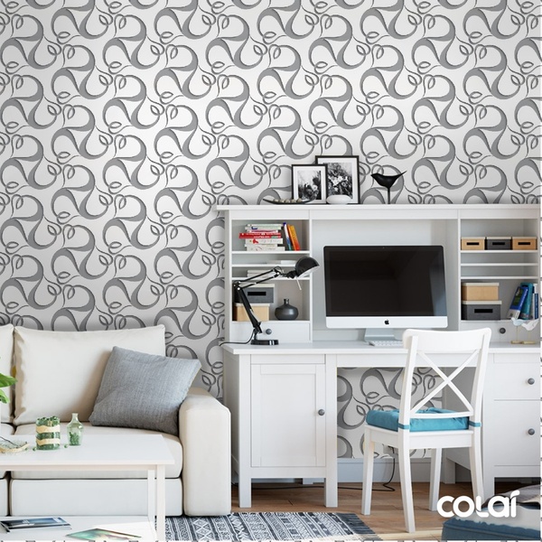 Papel De Parede Adesivo Lavável Abstrato Sinuoso Cinza 12m