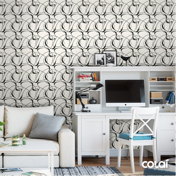 Papel De Parede Adesivo Lavável Abstrato Sinuoso Preto 6m