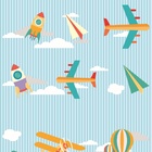 Papel De Parede Adesivo Lavável Aeronaves Coloridas 6m