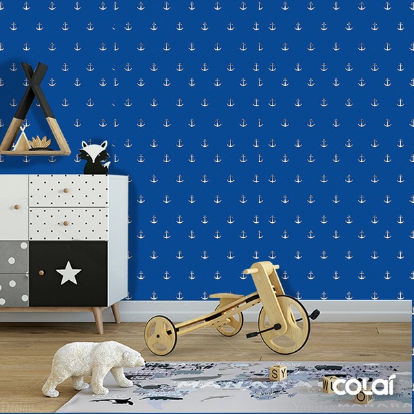 Papel De Parede Adesivo Lavável Âncora Azul Escuro 12m