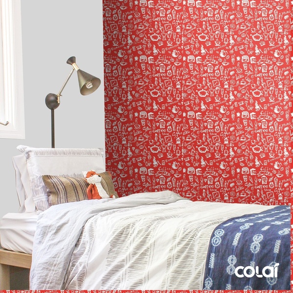 Papel De Parede Adesivo Lavável Café Vermelho 15m