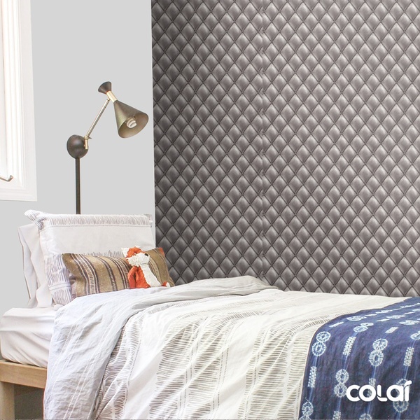 Papel De Parede Adesivo Lavável Capitone Chumbo 9m