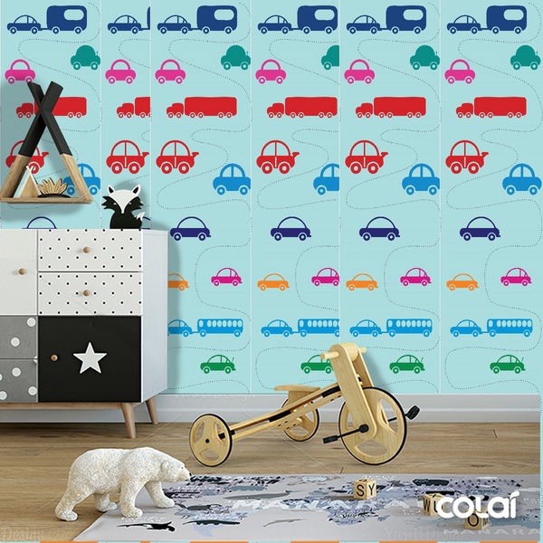 Papel De Parede Adesivo Lavável Carros Fundo Azul 18m