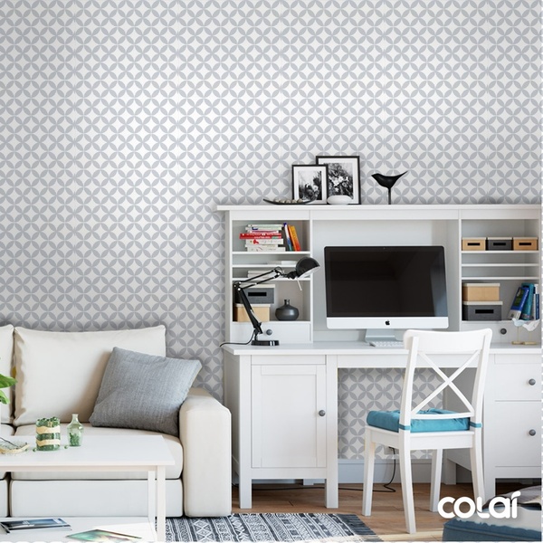 Papel De Parede Adesivo Lavável Catavento Cinza 12m