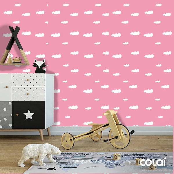 Papel De Parede Adesivo Lavável Céu Rosa Bebê 18m