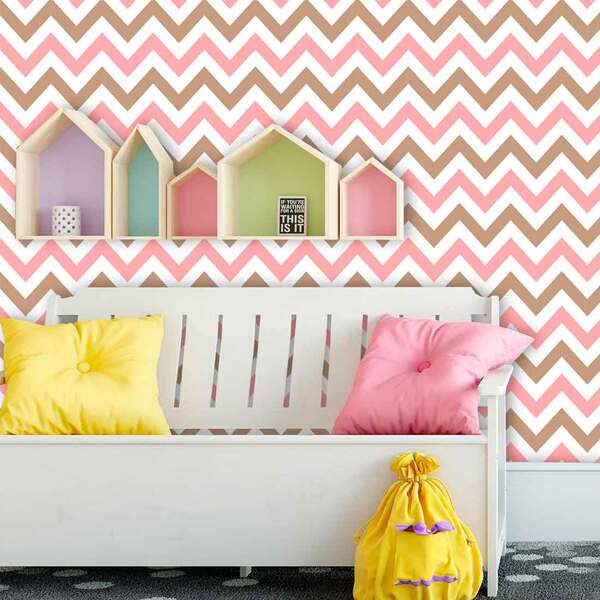 Papel De Parede Adesivo Lavável Chevron Rosa  Marrom G0013