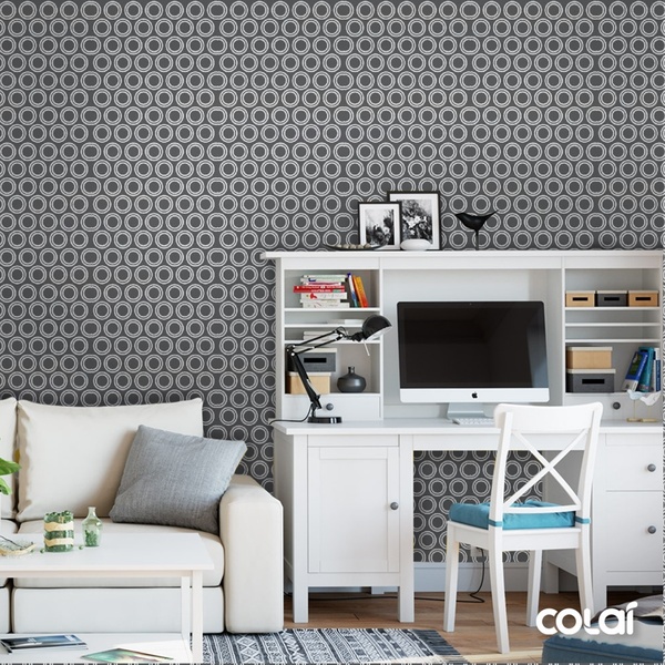 Papel De Parede Adesivo Lavável Circulos Chumbo 9m
