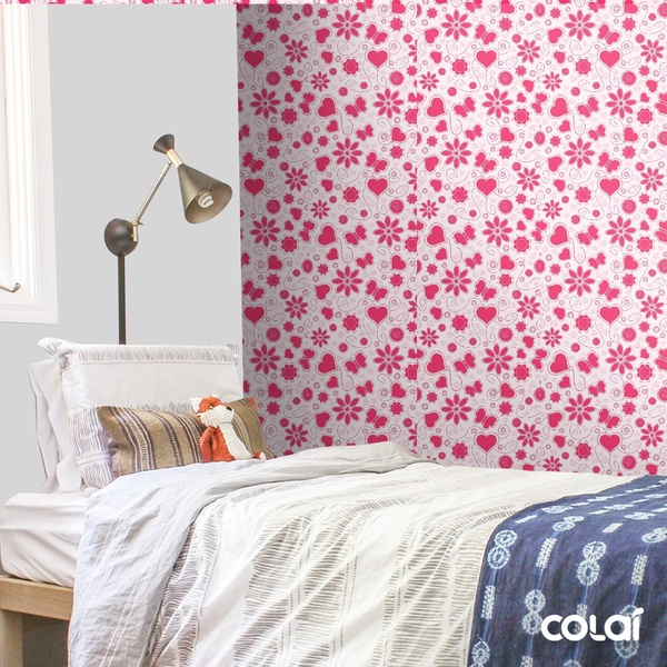 Papel De Parede Adesivo Lavável Corações E Flores 15m