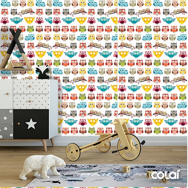 Papel De Parede Adesivo Lavável Corujas 18m