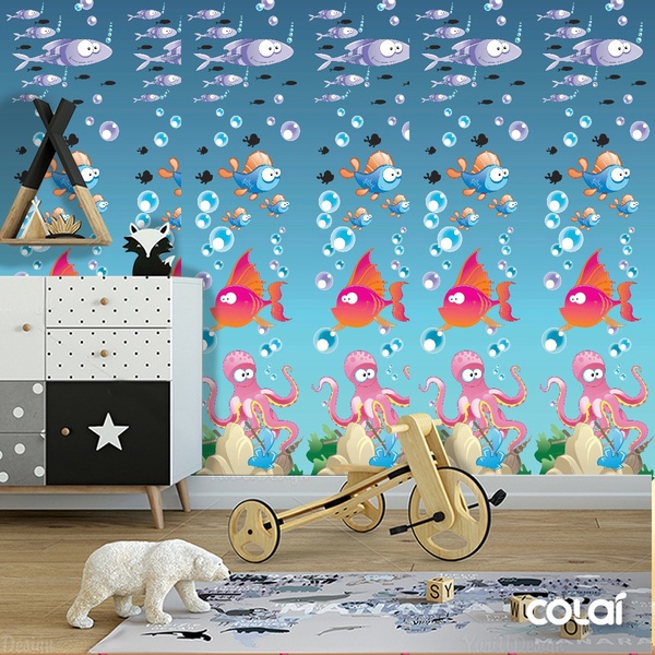 Papel De Parede Adesivo Lavável Fundo Do Mar 6m