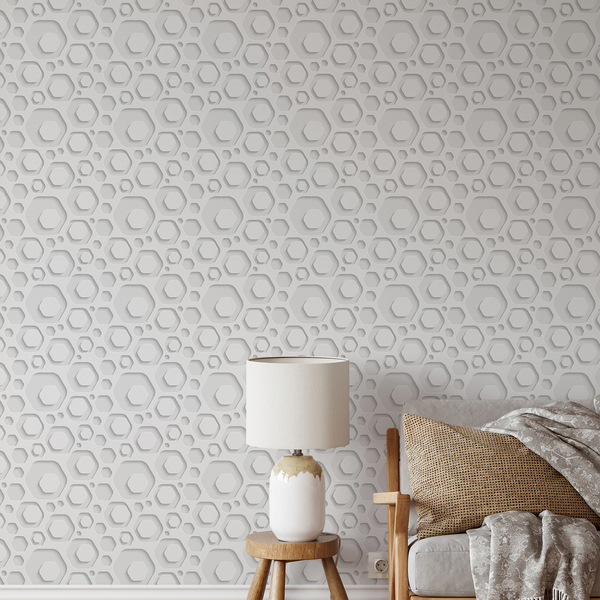 Papel De Parede Adesivo Lavável Geométrico 3d Branco Quart