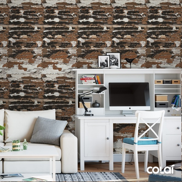 Papel De Parede Adesivo Lavável Lascas De Tronco 6m