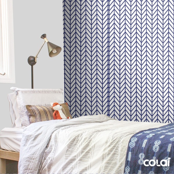 Papel De Parede Adesivo Lavável Linhas Azuis 6m