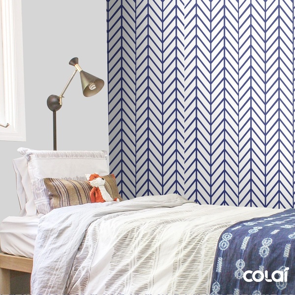 Papel De Parede Adesivo Lavável Linhas Azuis Grandes 3m