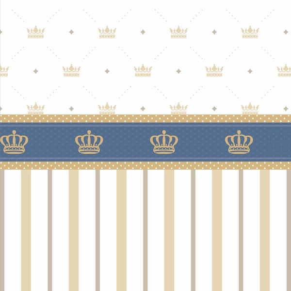 Papel De Parede Adesivo Lavável Listas Azuis E Douras  15m