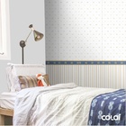 Papel De Parede Adesivo Lavável Listas Azuis E Douras  9m