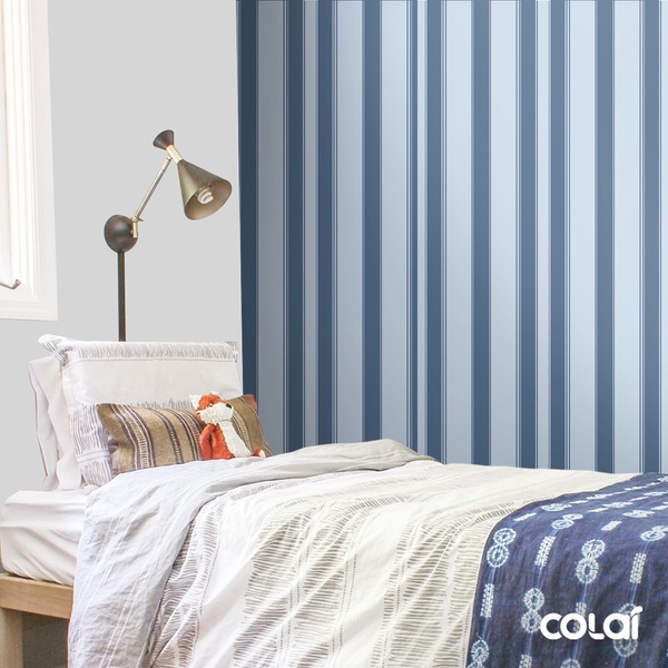 Papel De Parede Adesivo Lavável Listrado Azul 18m