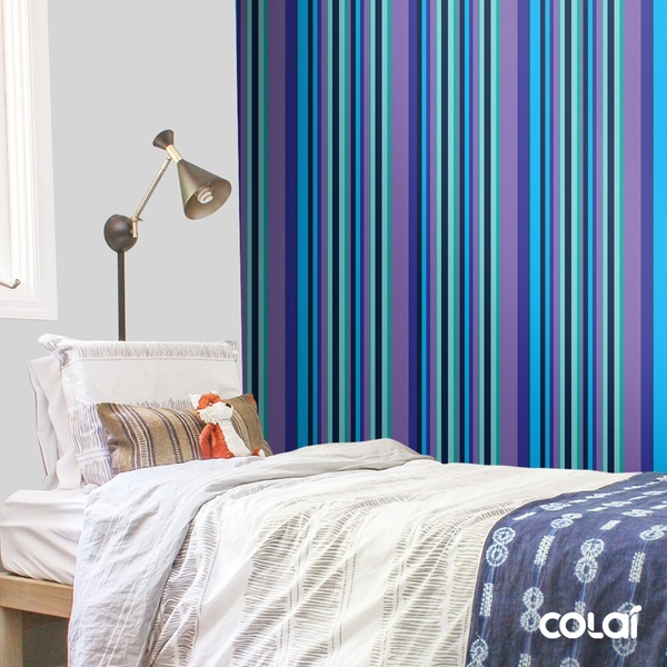 Papel De Parede Adesivo Lavável Listrado Azul Neon 6m