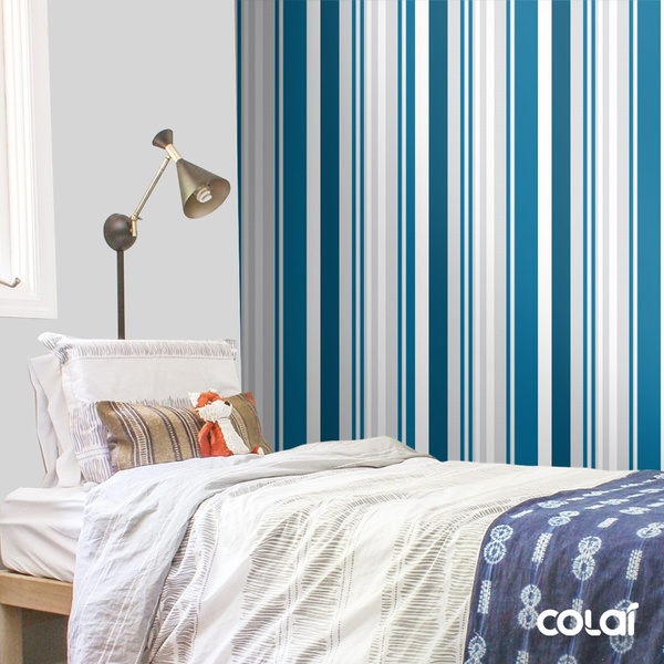 Papel De Parede Adesivo Lavável Listrado Azul Turquesa 18m