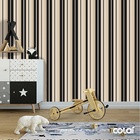 Papel De Parede Adesivo Lavável Listrado Bege E Preto 6m