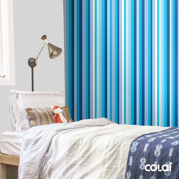 Papel De Parede Adesivo Lavável Listrado Branco E Azul 9m